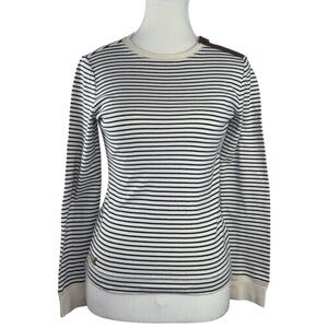Lauren Ralph Lauren Womens M Striped‎ Cotton Top Faux Leather Zip Accent
